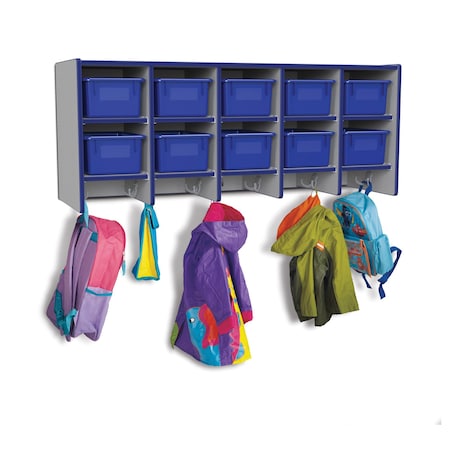 Jonti-Craft Rainbow Accents 10 Section Wall Mount Coat Locker, with Trays, Blue 0771JC003